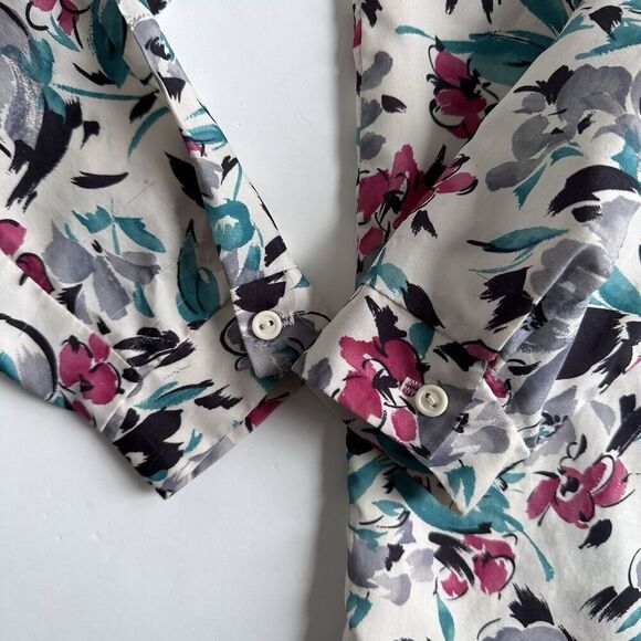 Vintage ACT III Button Up Blouse Tie Neck Secretary Floral Print Women’s Size L - Picture 4 of 12